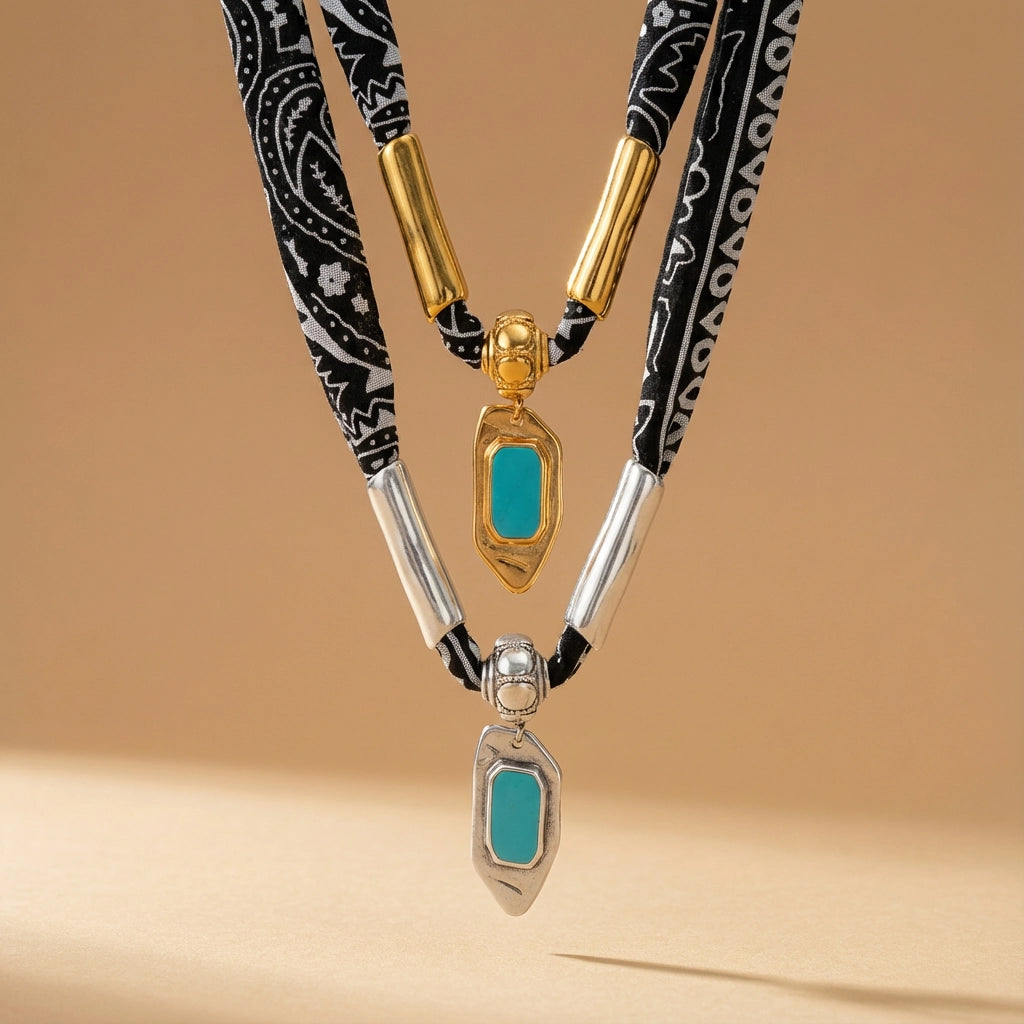 Nova Boho Bandana Necklace with Turquoise Charm