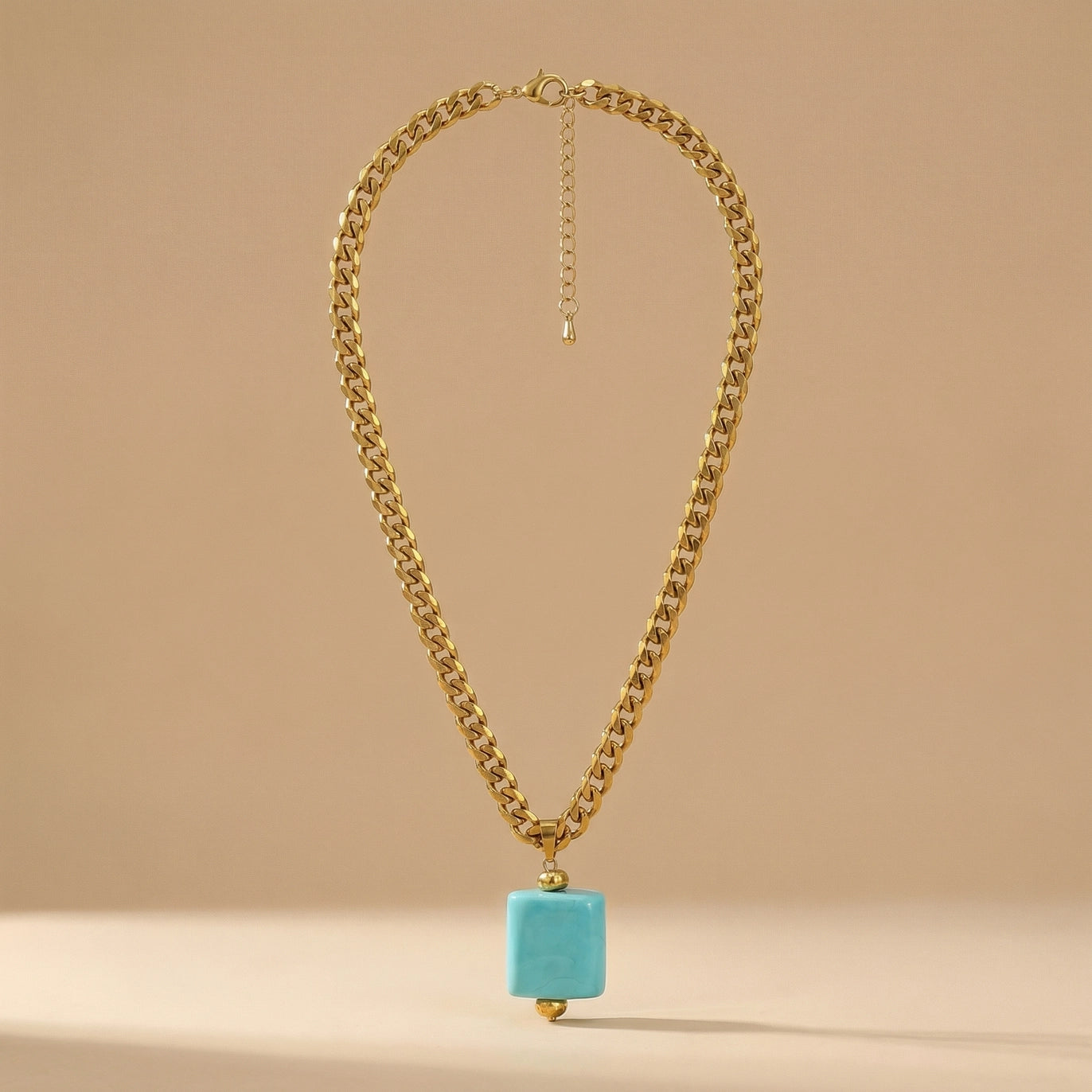 Tera Chunky Gold Necklace with Glass Pendant