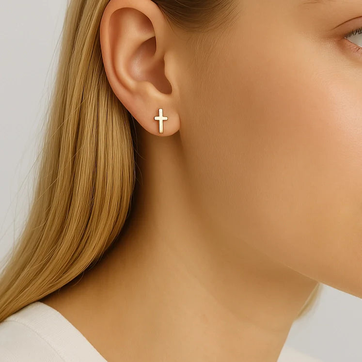Clair Cross Gold Stud Earrings