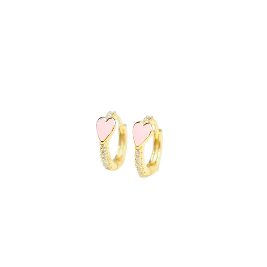 Sophie Enamel Heart Huggie Earrings