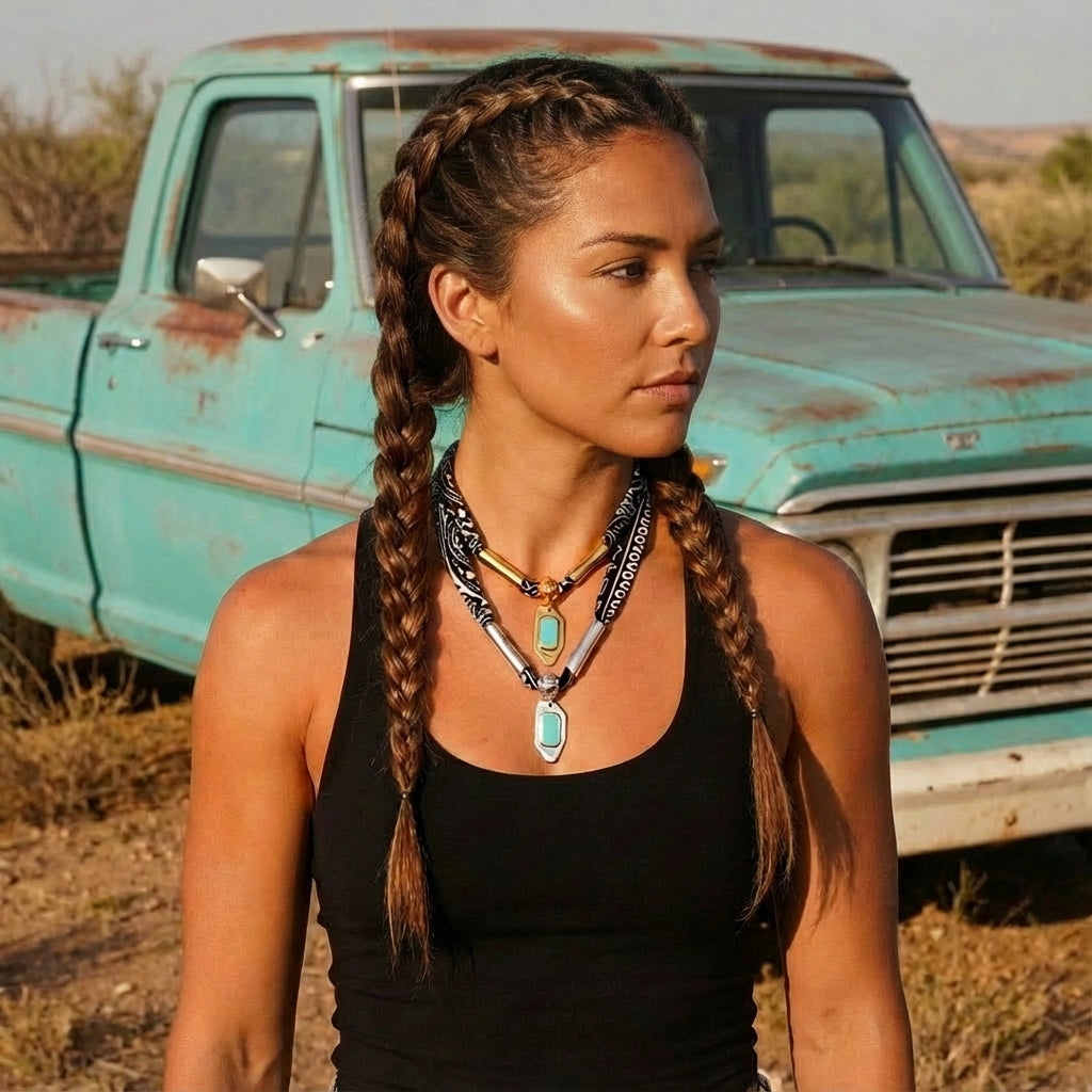 Nova Boho Bandana Necklace with Turquoise Charm