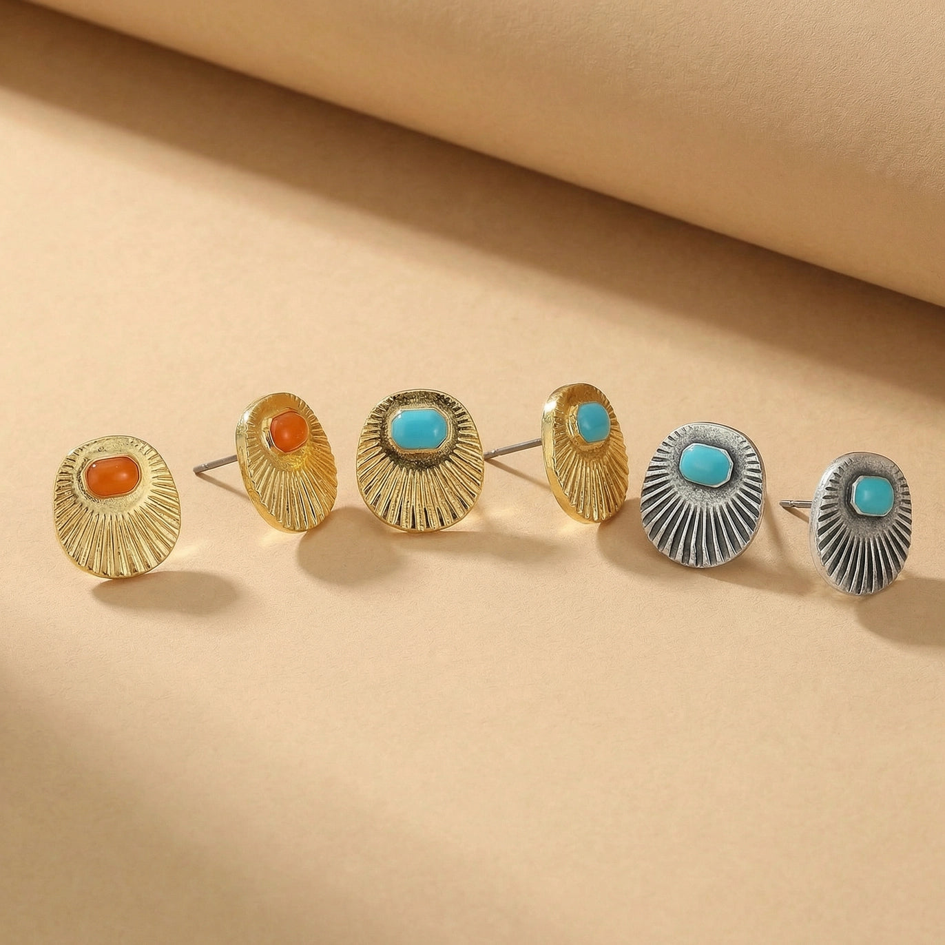 Poppy Sunburst Enamel Turquoise Earrings